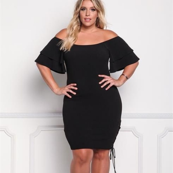 Off-Shoulder Black Evening Dress 1X NWT - Picture 1 of 4